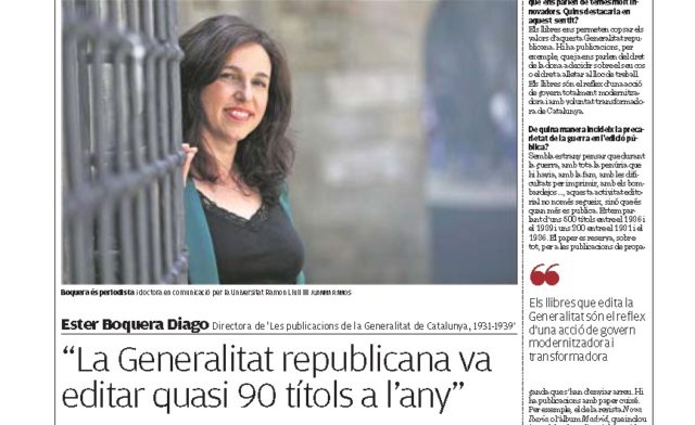 Ester Boquera: «La Generalitat republicana va editar quasi 90 títols a l’any» (entrevista El Punt Avui)