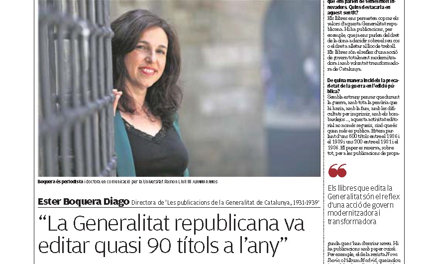 Ester Boquera: «La Generalitat republicana va editar quasi 90 títols a l’any» (entrevista El Punt Avui)